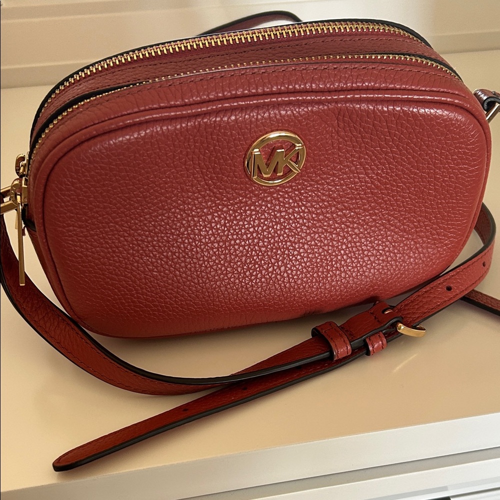 Michael Kors Red Pebbled Leather Double-Zip Crossbody